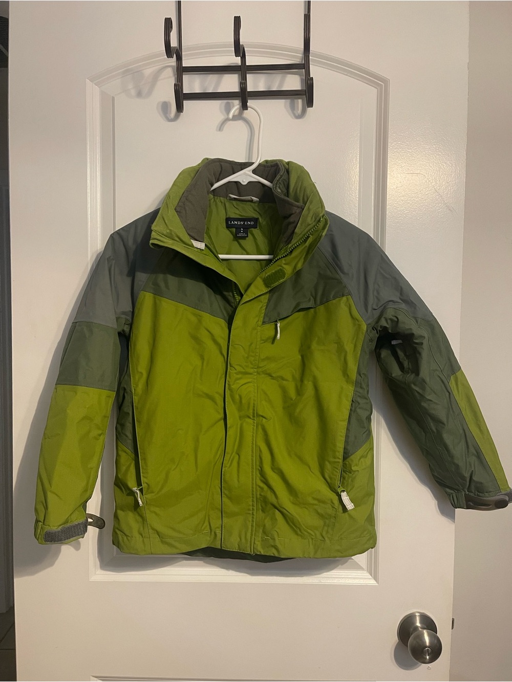 Lands' End Kids' Two-Tone Two in One Green Waterproof Puffer Jacket Removable